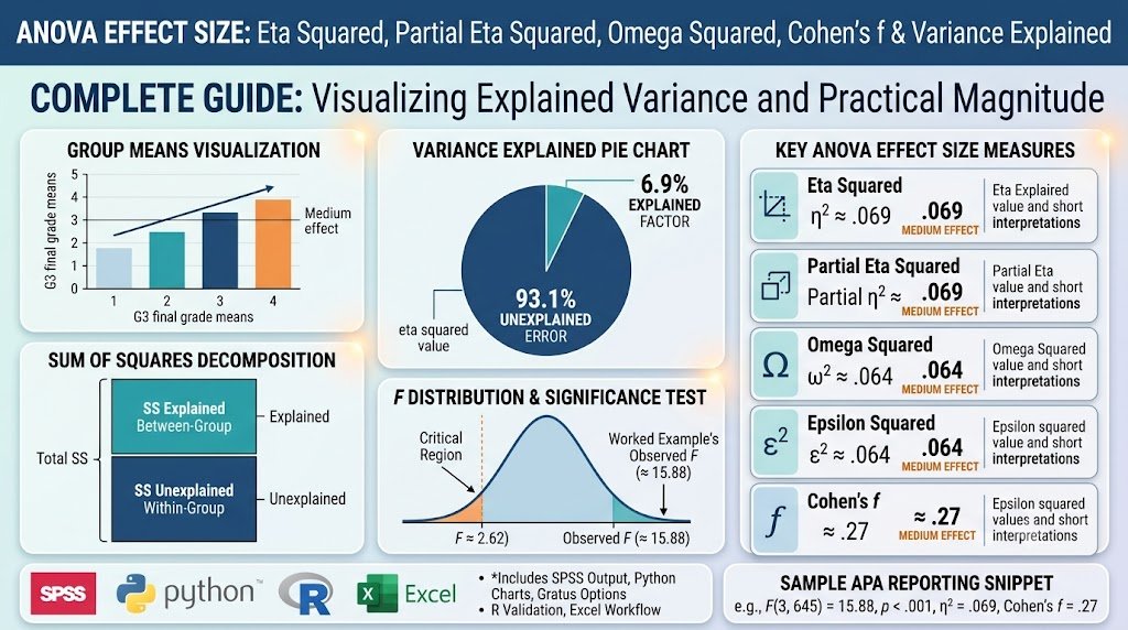 ANOVA Effect Size: Eta Squared, Partial Eta Squared, Omega Squared, Cohen’s f, SPSS, Python, R and Excel Guide