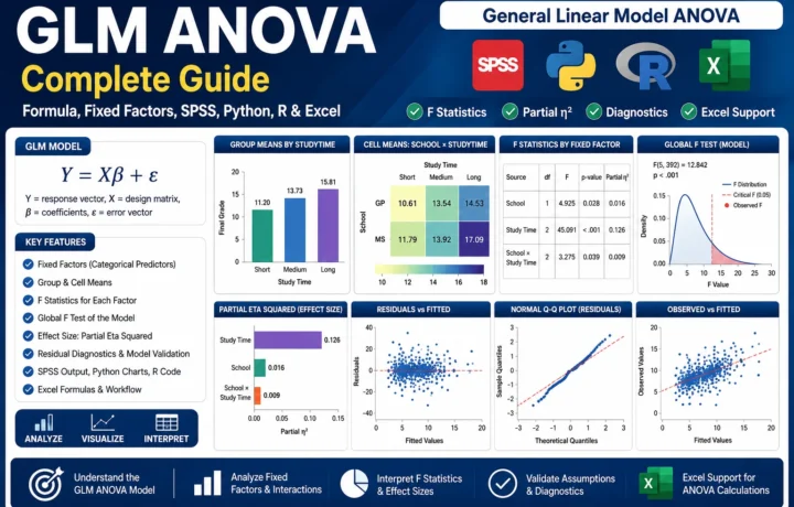 GLM ANOVA: General Linear Model ANOVA Formula, Fixed Factors, SPSS, Python, R and Excel Guide guide image