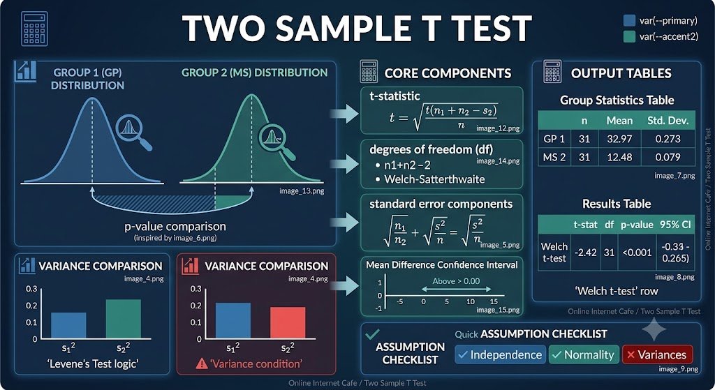 Two Sample T Test: Formula, Example, Welch Test, Degrees of Freedom and Interpretation