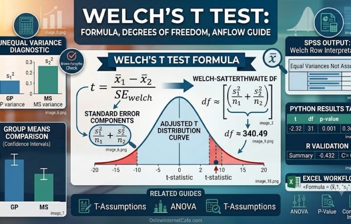 Welch’s T Test: Formula, Degrees of Freedom, SPSS, Python, R and Excel Guide guide image