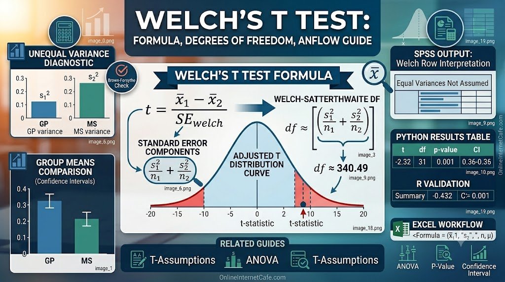 Welch’s T Test: Formula, Degrees of Freedom, SPSS, Python, R and Excel Guide