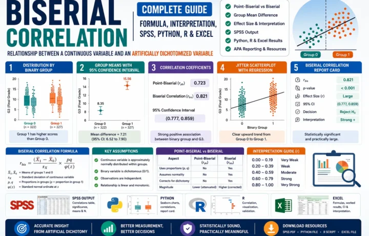 Biserial Correlation: Formula, Interpretation, SPSS, Python, R and Excel Guide guide image