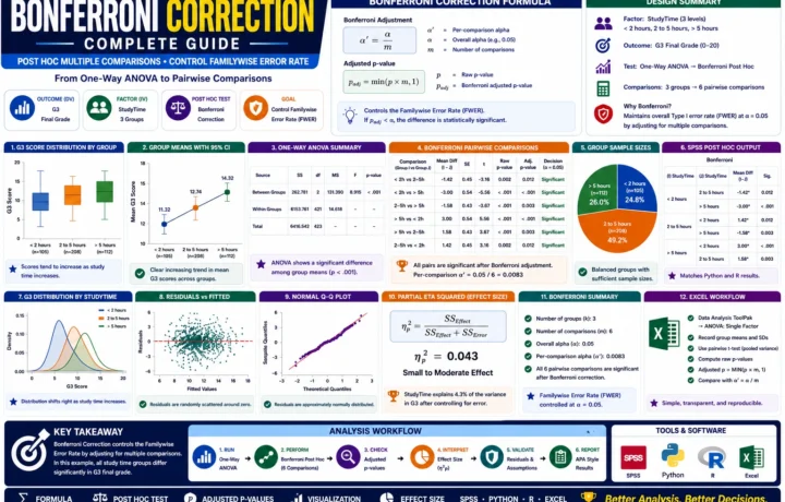 Bonferroni Correction: Formula, Interpretation, SPSS, Python, R and Excel Guide guide image