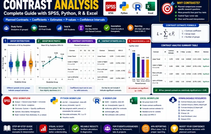 Contrast Analysis: Formula, Interpretation, SPSS, Python, R and Excel Guide guide image