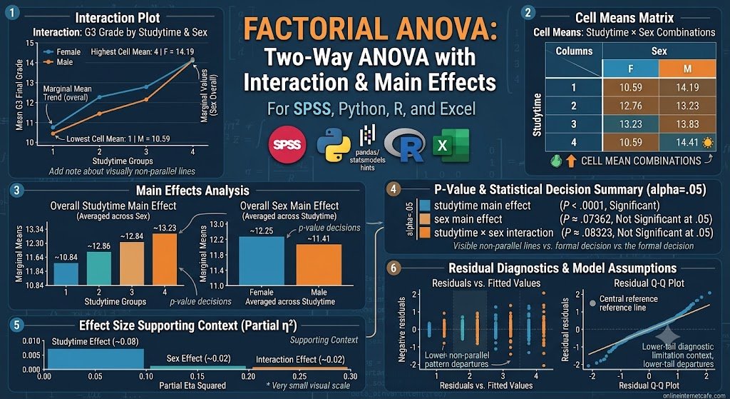 Factorial ANOVA: Two-Way ANOVA Formula, Interaction, Main Effects, SPSS, Python, R and Excel Guide
