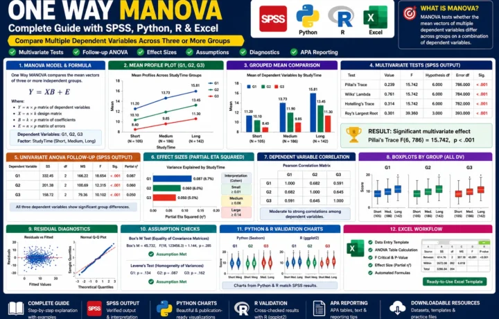 One Way MANOVA: Formula, Interpretation, SPSS, Python, R and Excel Guide guide image