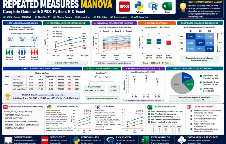 Repeated Measures MANOVA: Formula, Interpretation, SPSS, Python, R and Excel Guide guide image