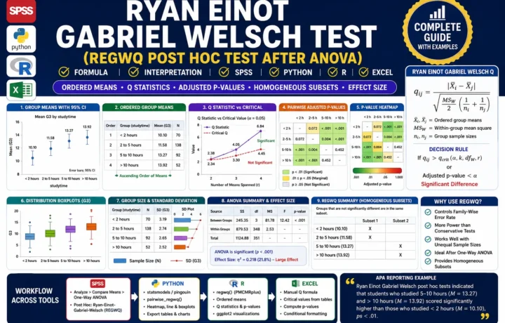 Ryan Einot Gabriel Welsch Test: Formula, Interpretation, SPSS, Python, R and Excel Guide guide image