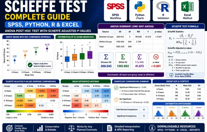 Scheffe Test: Formula, Interpretation, SPSS, Python, R and Excel Guide guide image