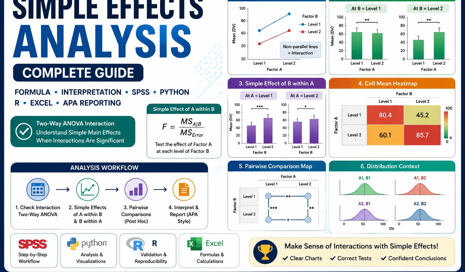 Simple Effects Analysis: Formula, Interpretation, SPSS, Python, R and Excel Guide