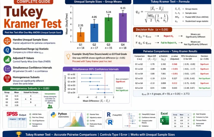 Tukey Kramer Test: Formula, Interpretation, SPSS, Python, R and Excel Guide guide image