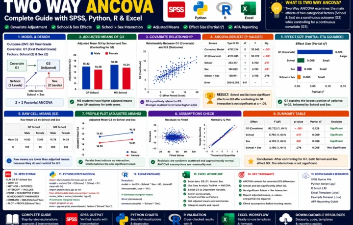 Two Way ANCOVA: Formula, Interpretation, SPSS, Python, R and Excel Guide guide image