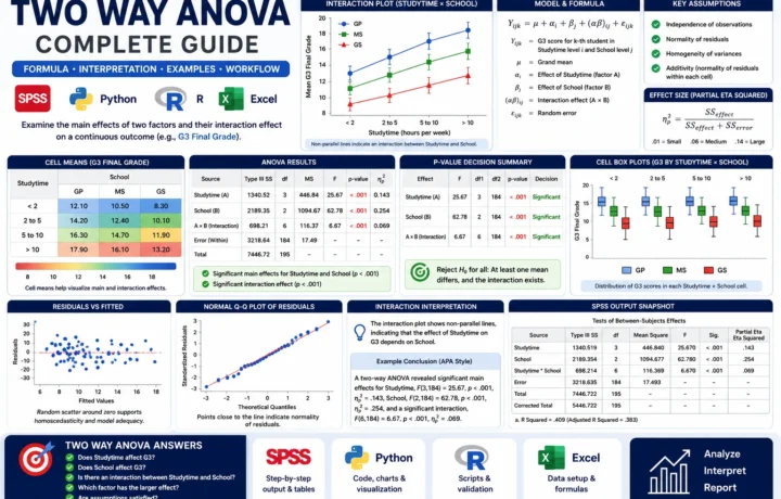 Two Way ANOVA: Formula, Interpretation, SPSS, Python, R and Excel Guide guide image