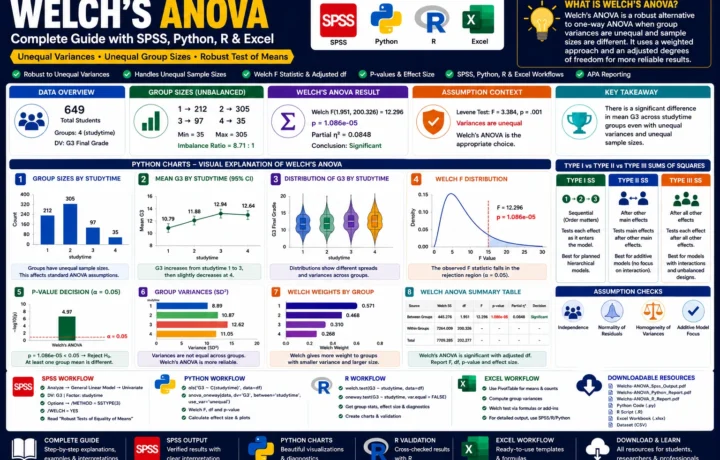 Welch’s ANOVA: Formula, Interpretation, SPSS, Python, R and Excel Guide guide image