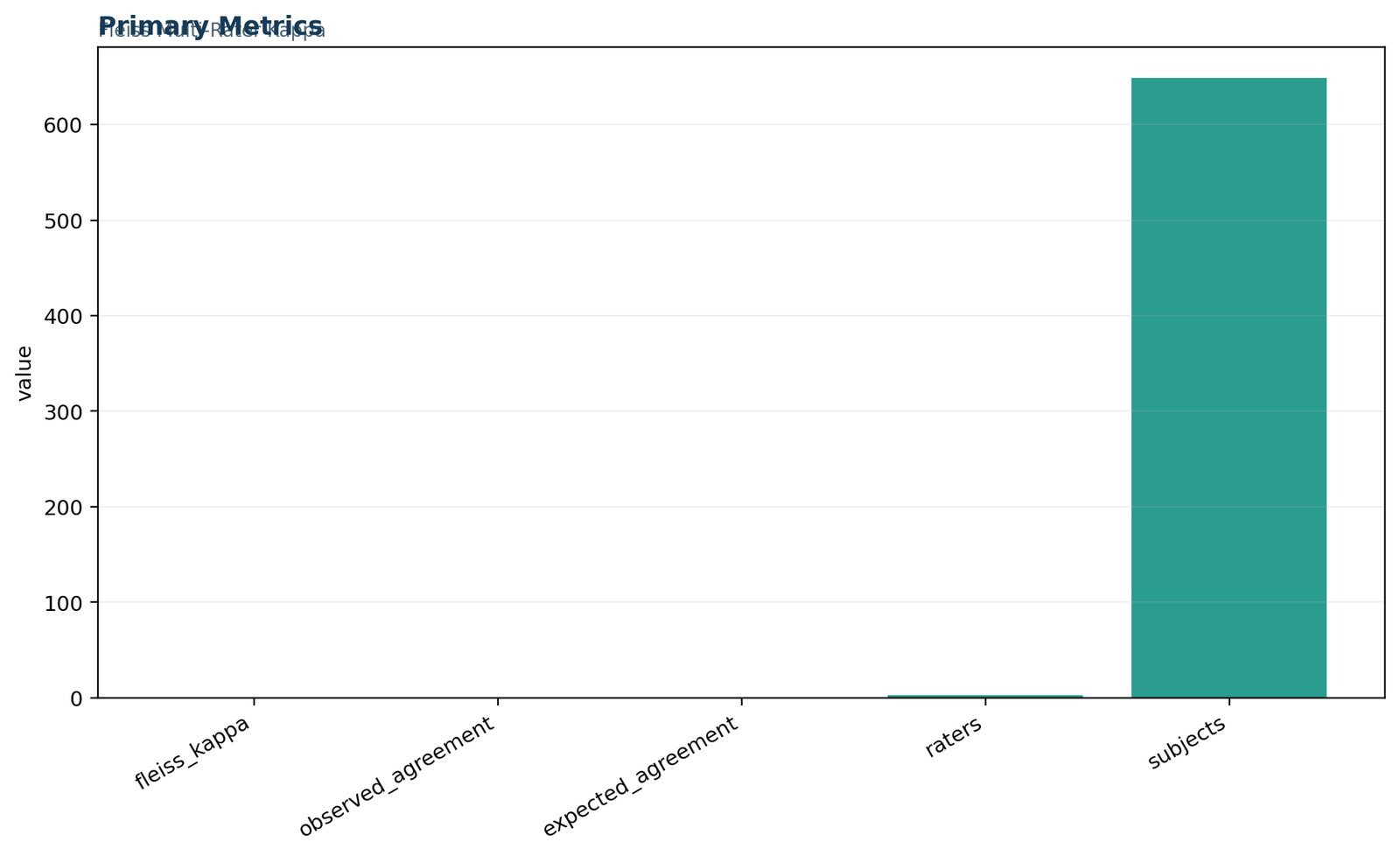 Python primary metrics for Fleiss Kappa with kappa, observed agreement, expected agreement, raters and subjects