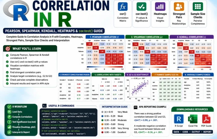 Correlation in R: Pearson, Spearman, Kendall, Heatmap and cor.test Guide guide image