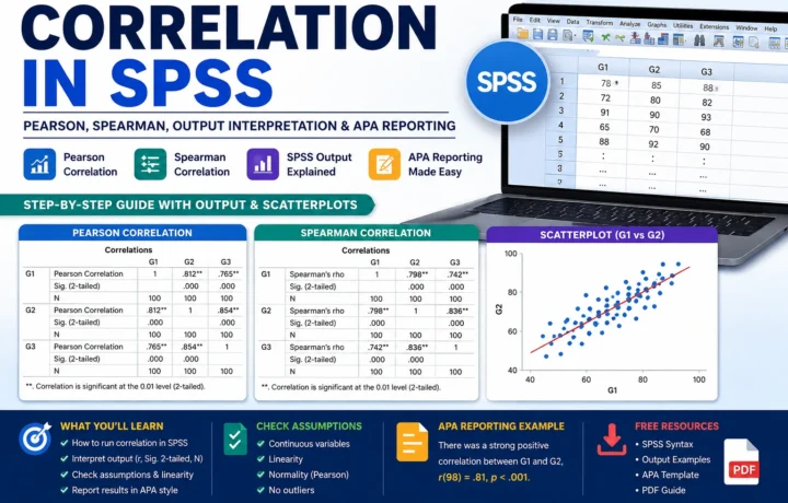 Correlation in SPSS: Pearson, Spearman, Output Interpretation and APA Reporting Guide guide image