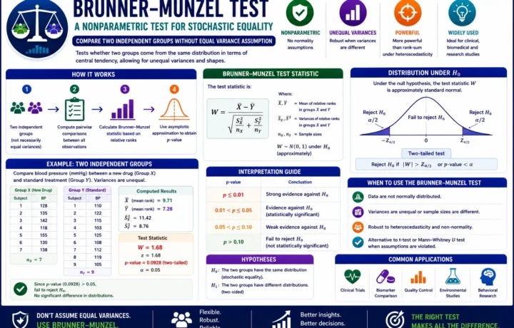 Brunner Munzel Test: Formula, Interpretation, R, Python, SPSS, SAS and Excel Guide guide image