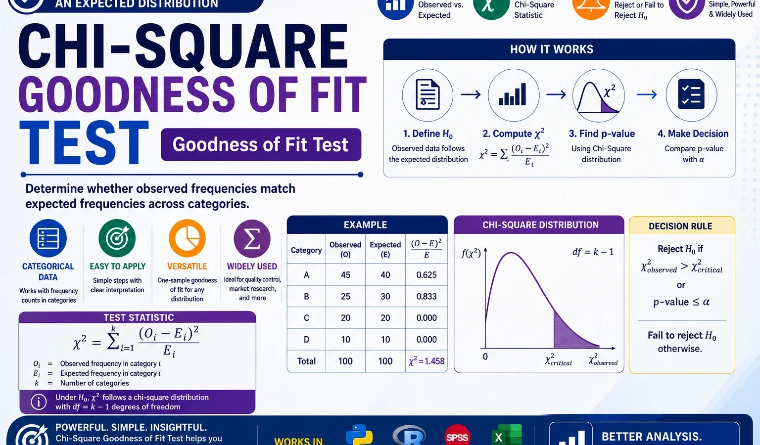 Chi Square Goodness of Fit Test: Formula, Example, Calculator, Interpretation, Python, R, SPSS and Excel