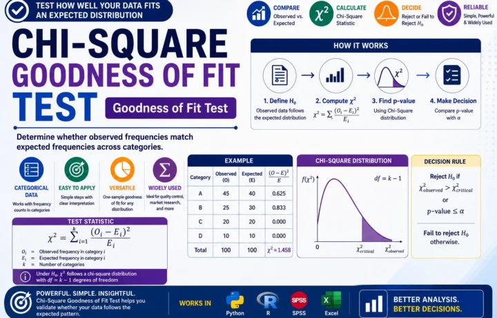 Chi Square Goodness of Fit Test: Formula, Example, Calculator, Interpretation, Python, R, SPSS and Excel guide image
