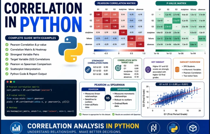Correlation in Python: Pearson Correlation, Matrix, Heatmap and p-value Guide guide image