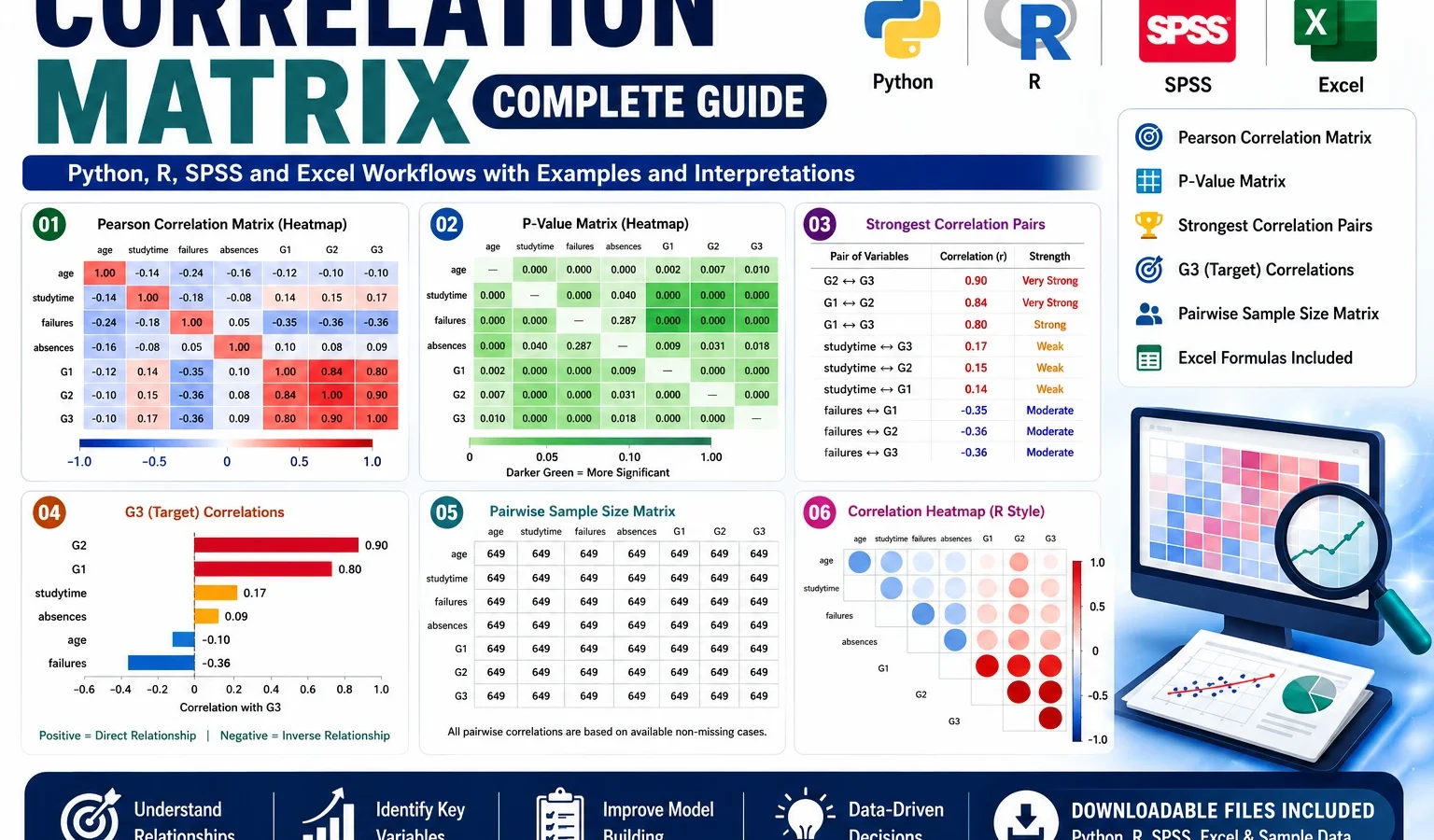 Correlation Matrix: Python, R, SPSS and Excel Complete Guide
