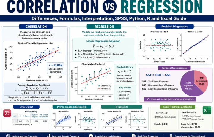Correlation vs Regression: Differences, Formula, Interpretation, SPSS, Python, R and Excel Guide guide image