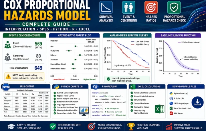 Cox Proportional Hazards Model: Interpretation, SPSS, Python, R and Excel Guide guide image