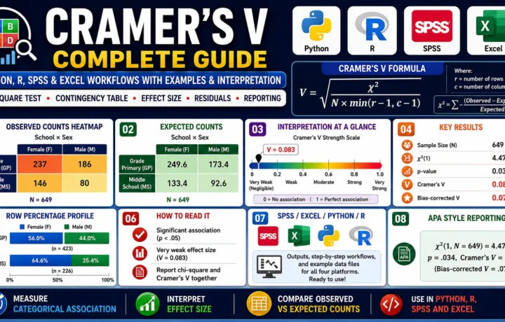 Cramer’s V: Formula, Interpretation, Python, R, SPSS and Excel Guide guide image
