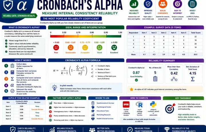 Cronbach’s Alpha: Formula, Interpretation, Good Values, SPSS, Python, R and Excel guide image