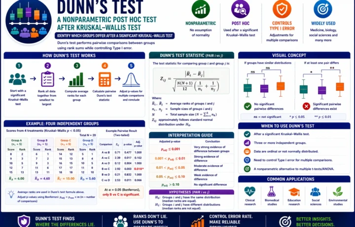 Dunn’s Test: Formula, Interpretation, Python, R, SPSS and Excel Guide guide image
