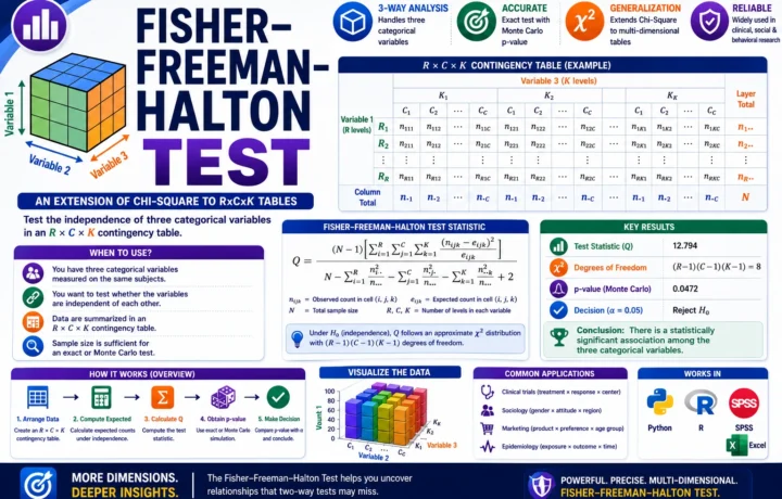 Fisher Freeman Halton Test: Formula, Calculator, Interpretation, Python, R, SPSS and Excel Guide guide image