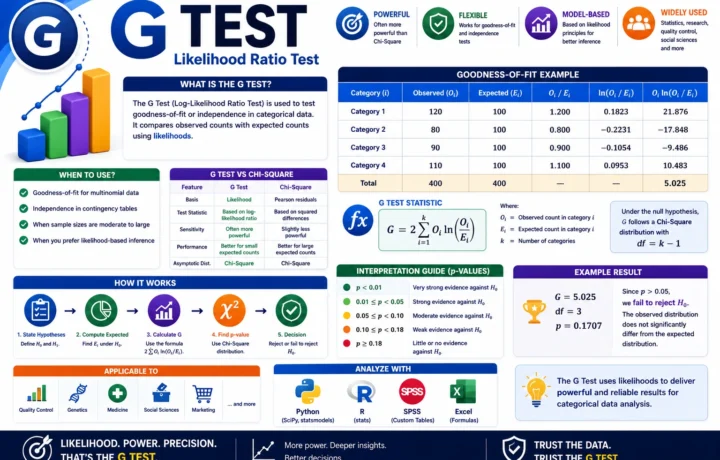 G Test: Formula, Interpretation, Goodness-of-Fit Example, Python, R, SPSS and Excel Guide guide image