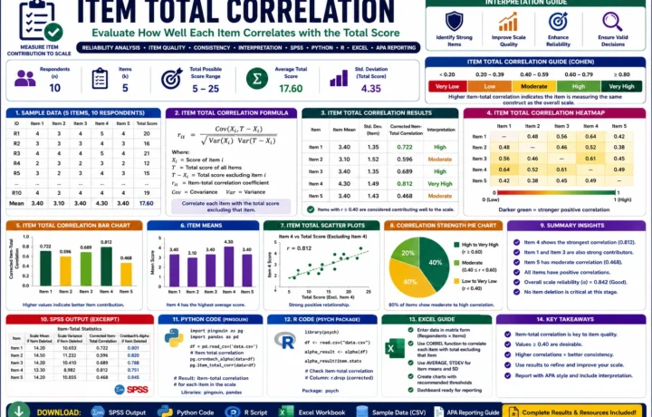 Item Total Correlation: Formula, Interpretation, SPSS, Python, R and Excel guide image