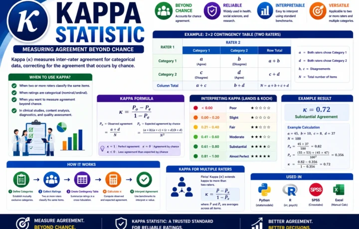 Kappa Statistic: Formula, Interpretation, Calculator, Python, R, SPSS, SAS and Excel Guide guide image