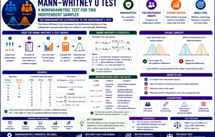 Mann Whitney U Test: Formula, Interpretation, Python, R, SPSS and Excel Guide guide image