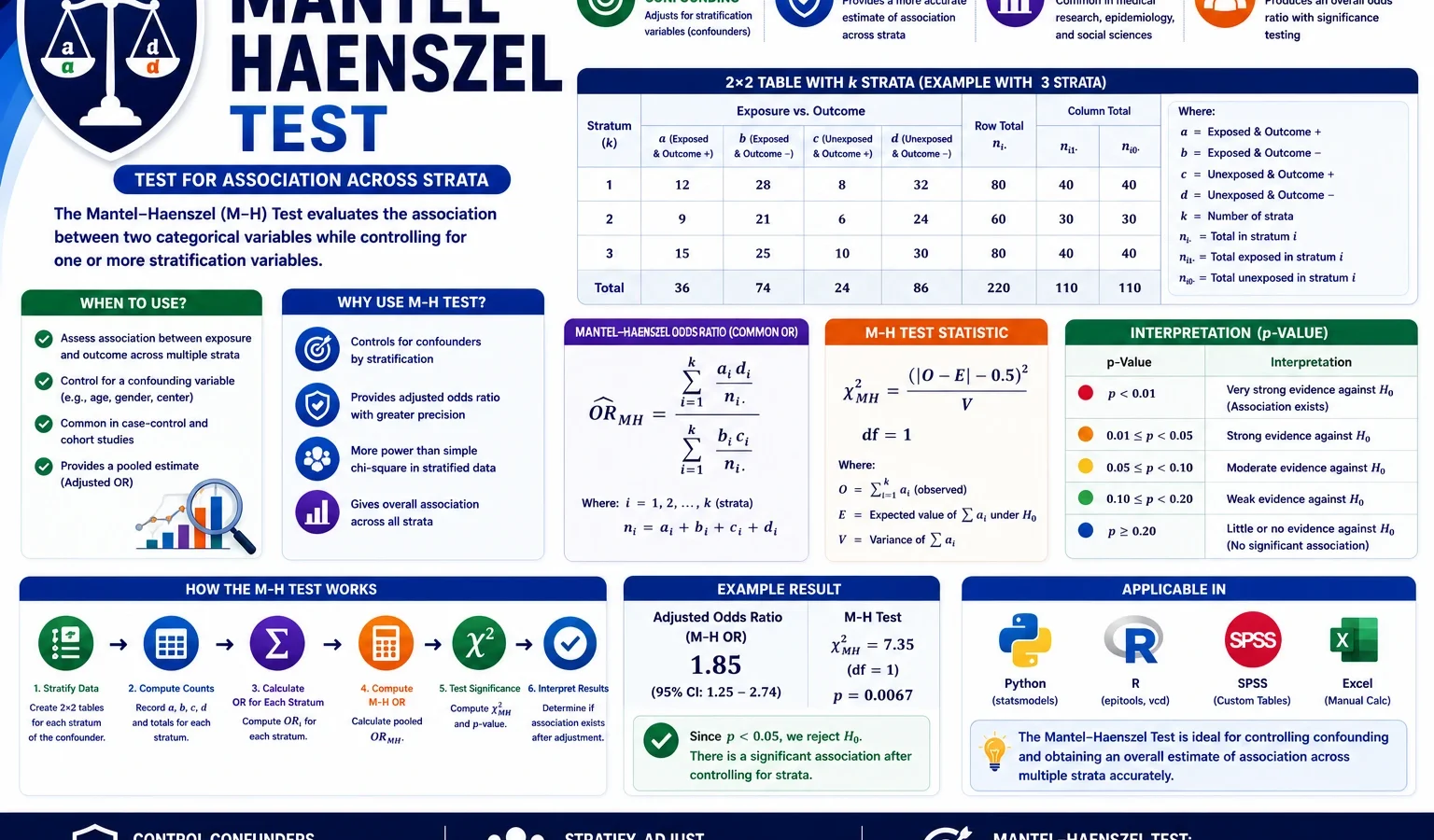 Mantel Haenszel Test: Formula, Interpretation, Calculator, Python, R, SPSS,and Excel Guide