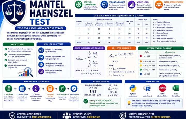 Mantel Haenszel Test: Formula, Interpretation, Calculator, Python, R, SPSS,and Excel Guide guide image