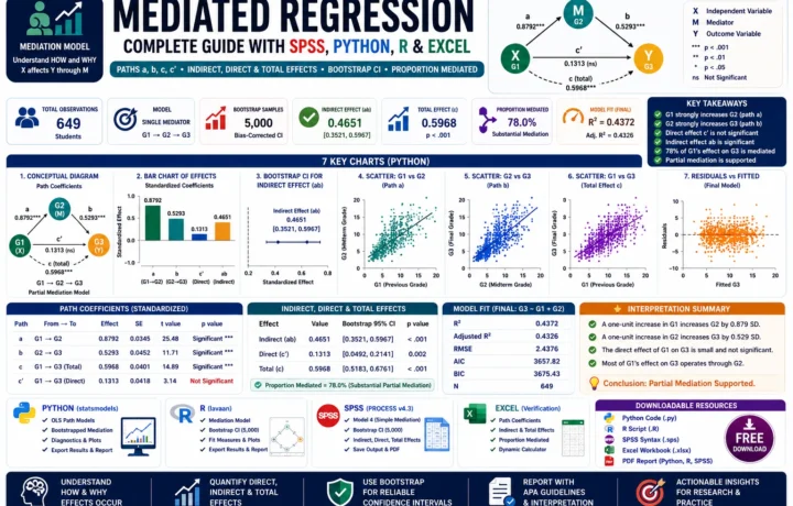 Mediated Regression: Formula, Interpretation, SPSS, Python, R and Excel Guide guide image