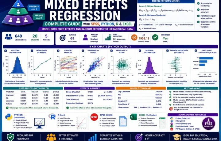 Mixed Effects Regression: Formula, Interpretation, SPSS, Python, R and Excel Guide guide image