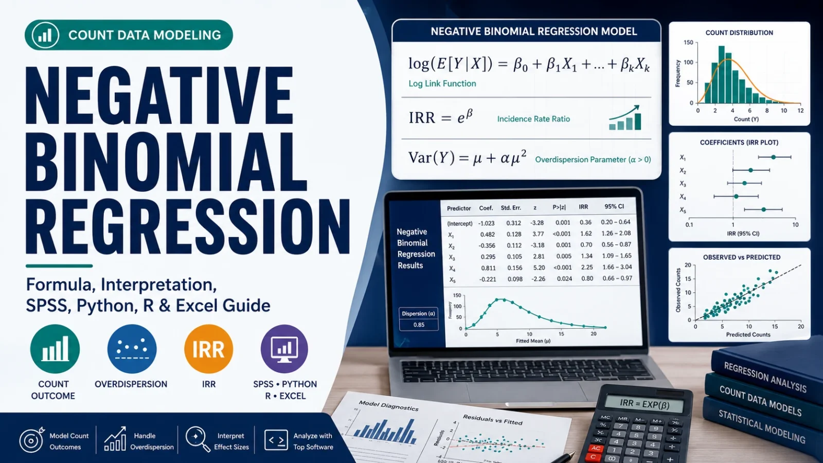 Negative Binomial Regression: Formula, Interpretation, SPSS, Python, R and Excel Guide