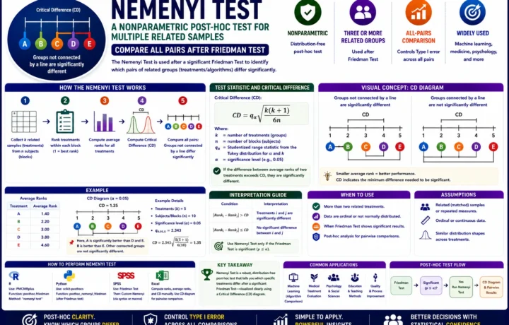 Nemenyi Test: Formula, Interpretation, Python, R, SPSS and Excel Guide guide image