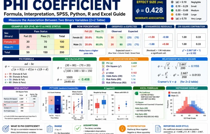 Phi Coefficient: Formula, Interpretation, SPSS, Python, R and Excel Guide guide image