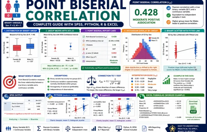 Point Biserial Correlation: Formula, Interpretation, SPSS, Python, R and Excel Guide guide image