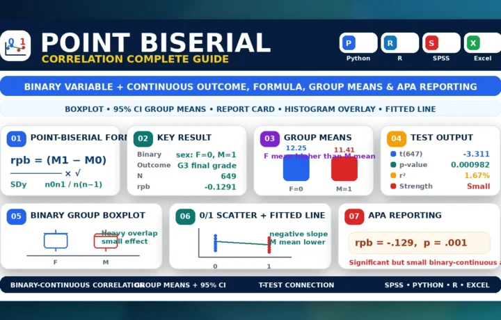 Point Biserial Correlation: Formula, Interpretation, SPSS, Python, R and Excel Guide guide image