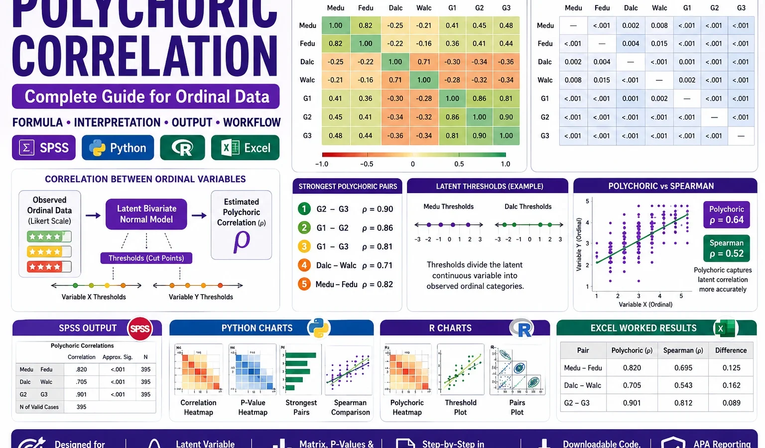 Polychoric Correlation: Formula, Interpretation, SPSS, Python, R and Excel Guide
