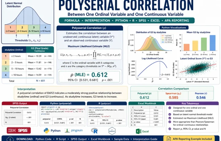 Polyserial Correlation: Formula, Interpretation, SPSS, Python, R and Excel Guide guide image