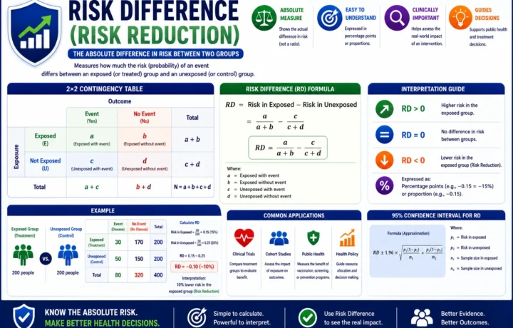 Risk Difference: Formula, Interpretation, Example, Confidence Interval, Python, R, SPSS and Excel Guide guide image