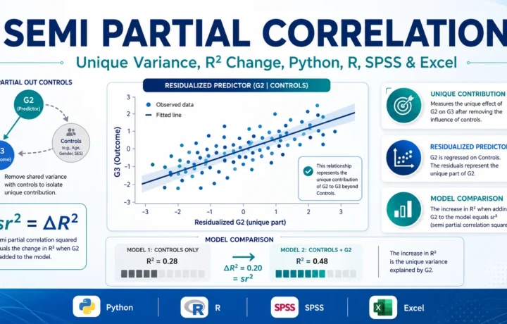 Semi Partial Correlation: Formula, Interpretation, Python, R, SPSS and Excel Guide guide image