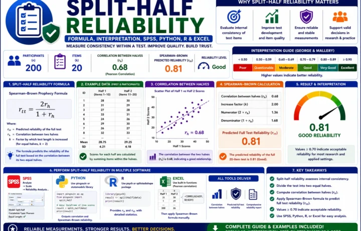 Split Half Reliability: Formula, Interpretation, SPSS, Python, R and Excel guide image